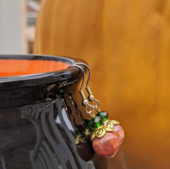 Halloween Pumpkin Carnealian Earrings - Picture 4 of 6